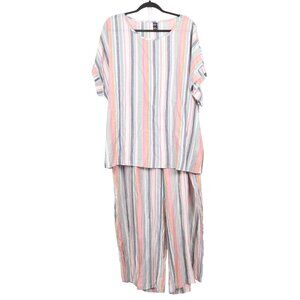 Emery Rose Pajama Lounge Set 5XL Womens NEW Striped Short Sleeve Cream Pink Blue